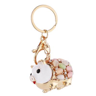 Korean Version Creative Cat Eye Pig Keychain, Cute, Diamond Studded, Little Pig, Zodiac Sign, Pendant, Small Animal Women's Bag Decoration