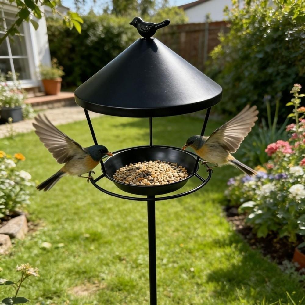 Weatherproof Standing Bird Feeder Spill Guard Large Capacity Bird Feeder Tray Anti-Waste Wild Feeding Station