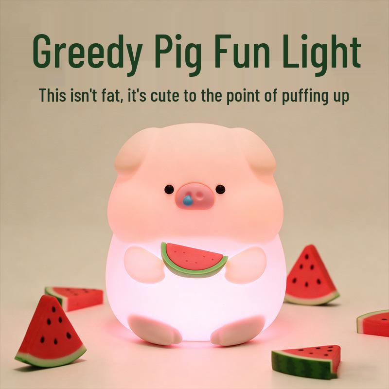 Gluttonous Pig Silicone Night Light: Baby Feeding, Eye Protection, 7-Color Pat-on Bedside Lamp 1W