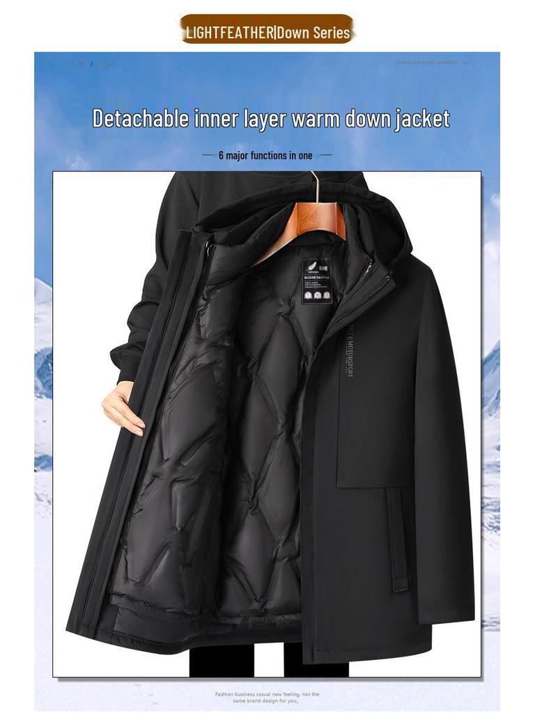 Men's Winter Goose Down Jacket with Detachable Liner - 3-in-1 Casual Business Outerwear for Warmth