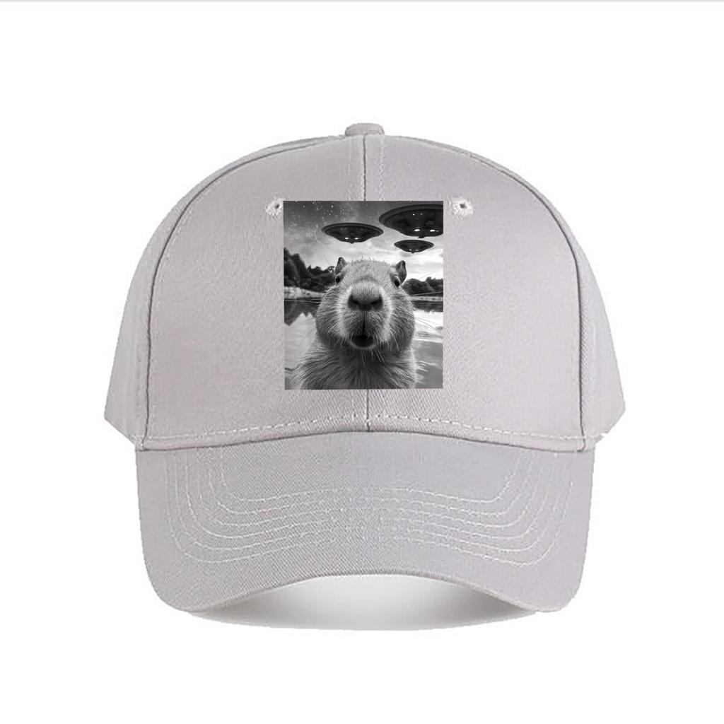 Capybara Close Up UFO Alien Invasion Lake Scene Baseball Cap Fashion Unisex Sunhat Womens Outdoor Sports