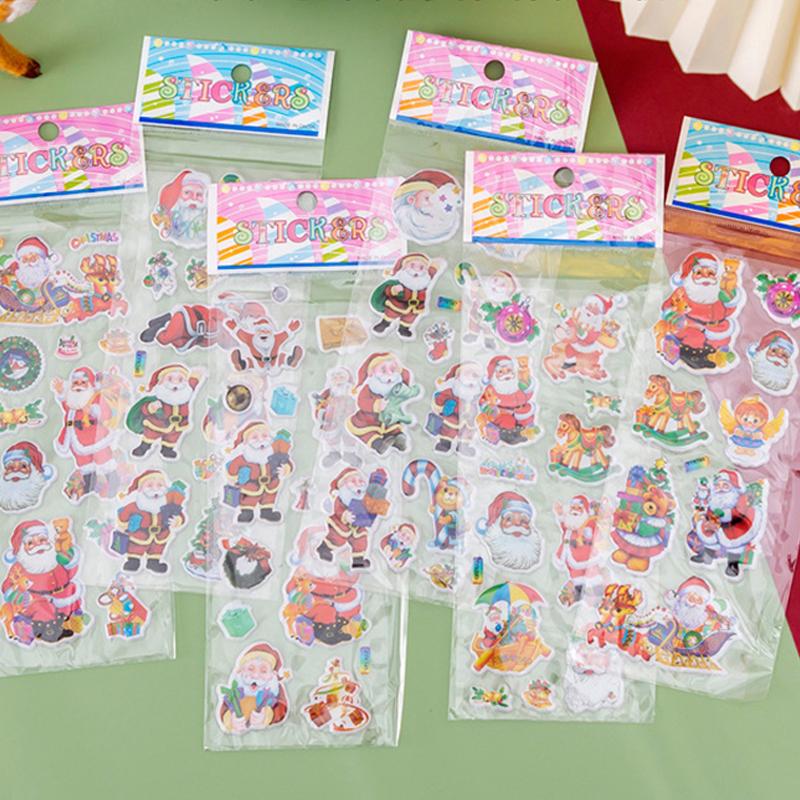 6/12Sheets Kids Puffy Stickers for Children Birthday Christmas Gift for Girl Boy Scrapbooking Cartoon Stickers Santa Claus TMZ