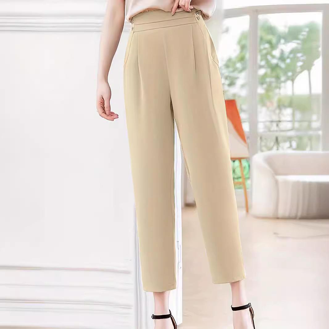 

Летние женские брюки больших размеров с эластичной талией, повседневные, однотонные, эластичные, на щиколотке, брюки Nine Tenths 3XL абрикосовый