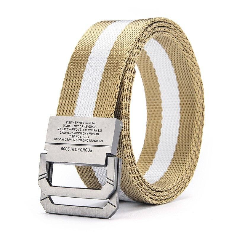 

Мужской ремень Trend Double Loop Buckle ремень из холста Женский ремень с брюками-карго Джинсовый ремень Спортивный ремень на открытом воздухе Без перфорации 120cm