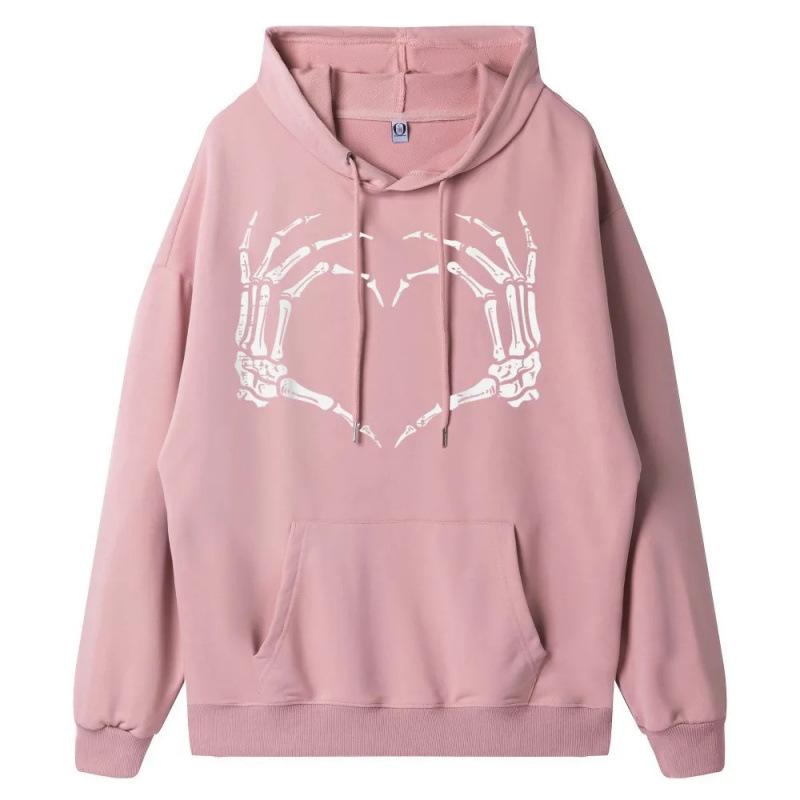 EU Size Retro Heart Skeleton Hands Hoodie