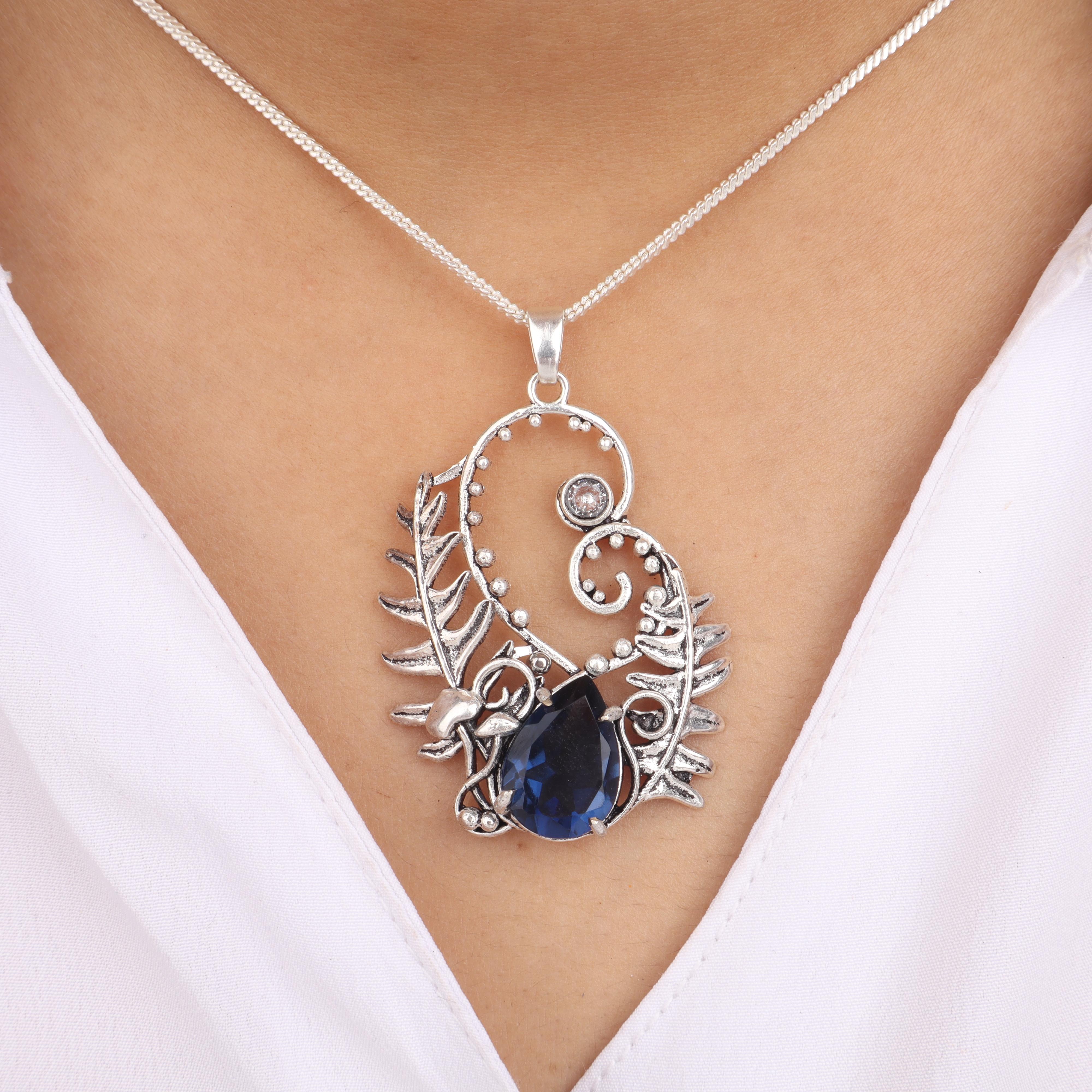 

London Blue Topaz Gemstone Silver Pendant 1.8 , 925 Sterling Silver Women Wedding Jewelry , Topaz Pendant For Her CP-42-9