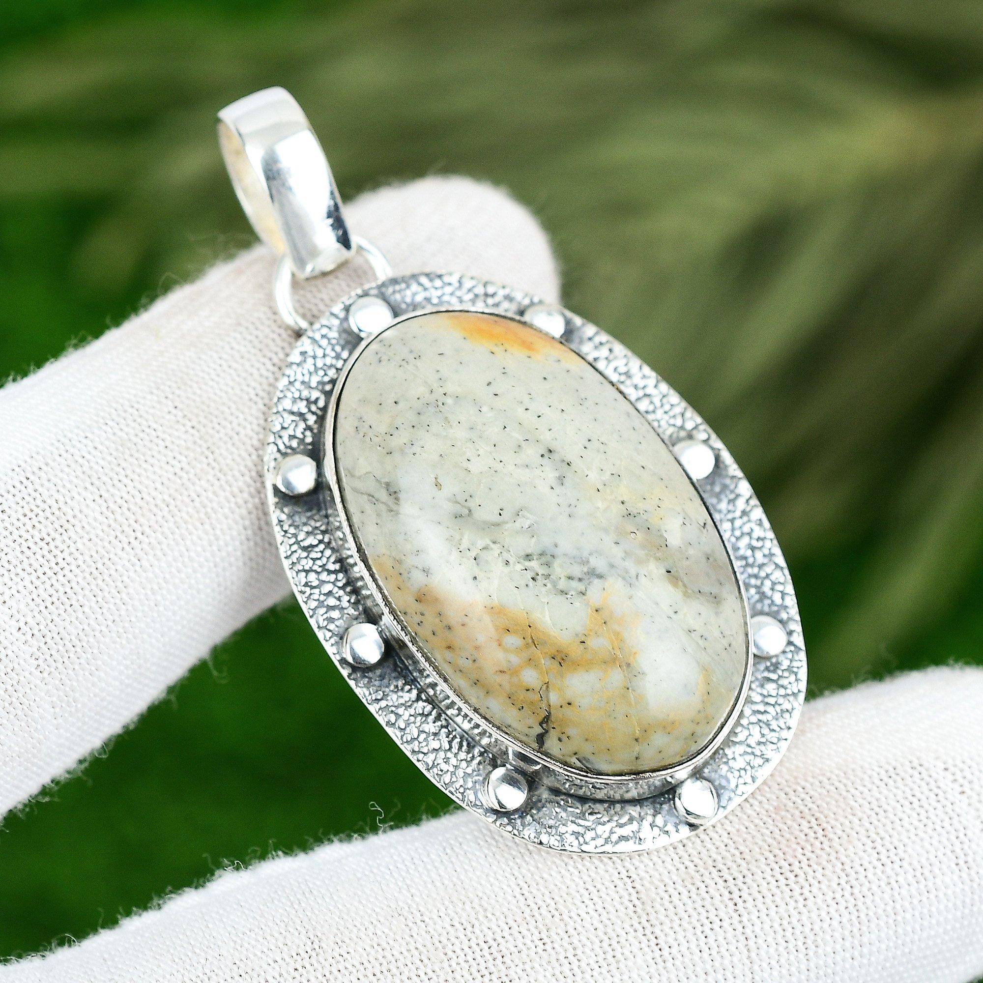 

Friendship Day Deal Oval Polychrome Jasper Gemstone Boho Pendant Sterling Silver