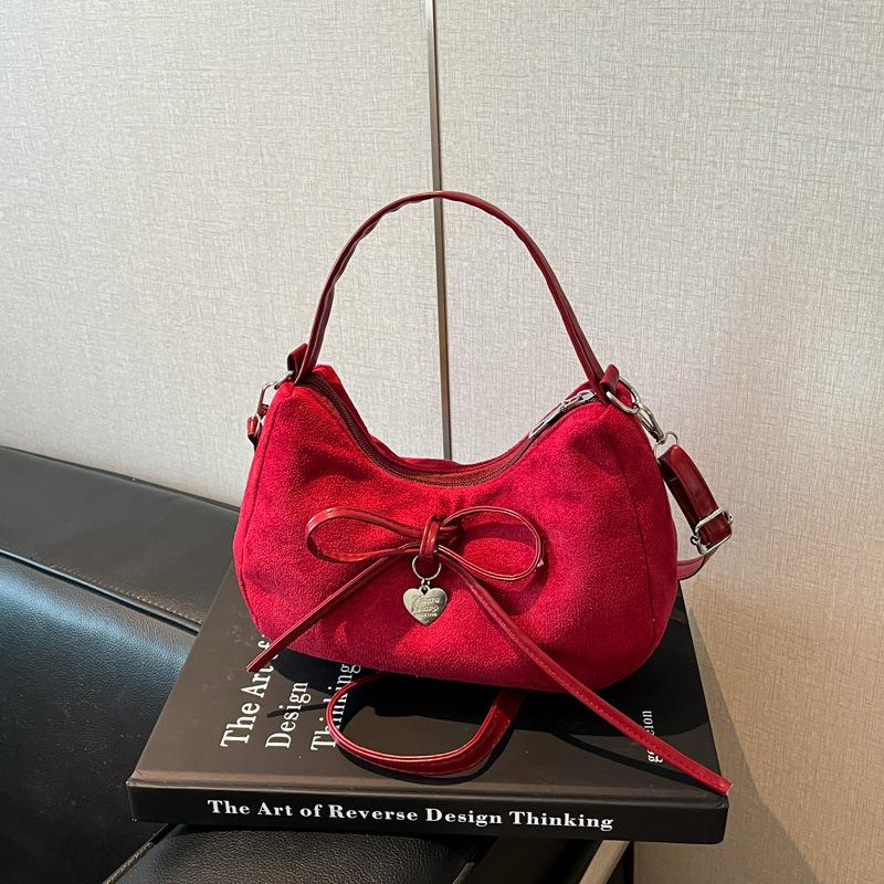 Retro suede dumpling bag new shopping trip portable bow versatile shoulder bag