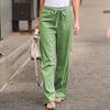 Fashion Women Solid Cotton Linen Sashes Straight Casual Long Pants Trousers