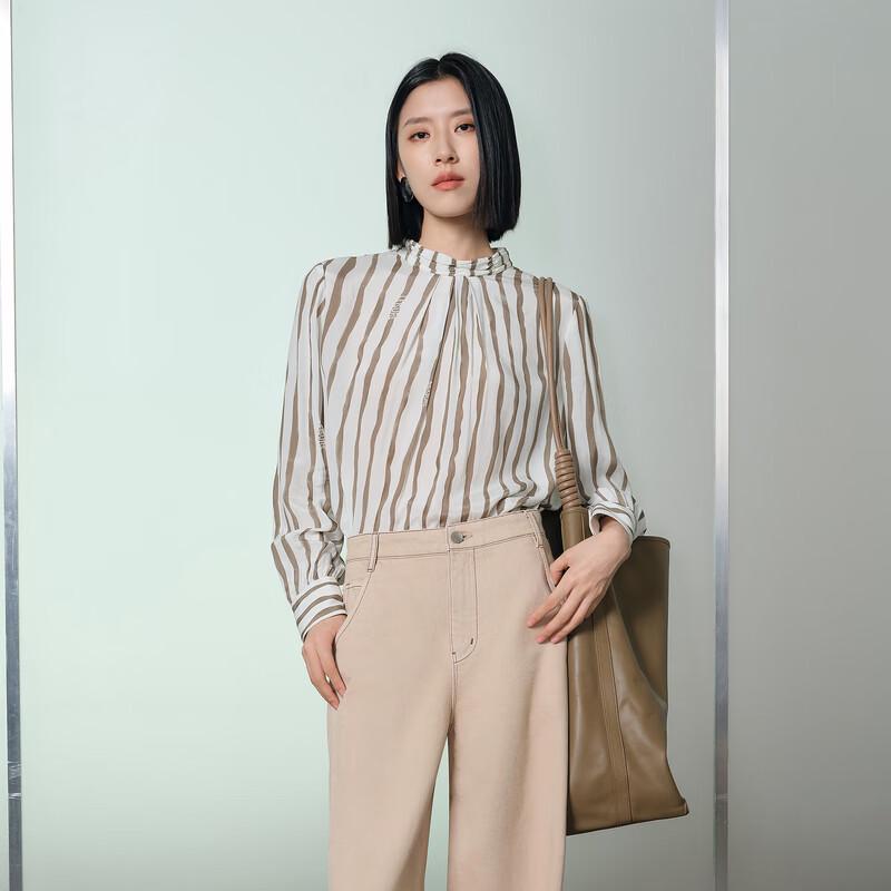 Women s Retro Striped Loose Long-Sleeve Blouse XL