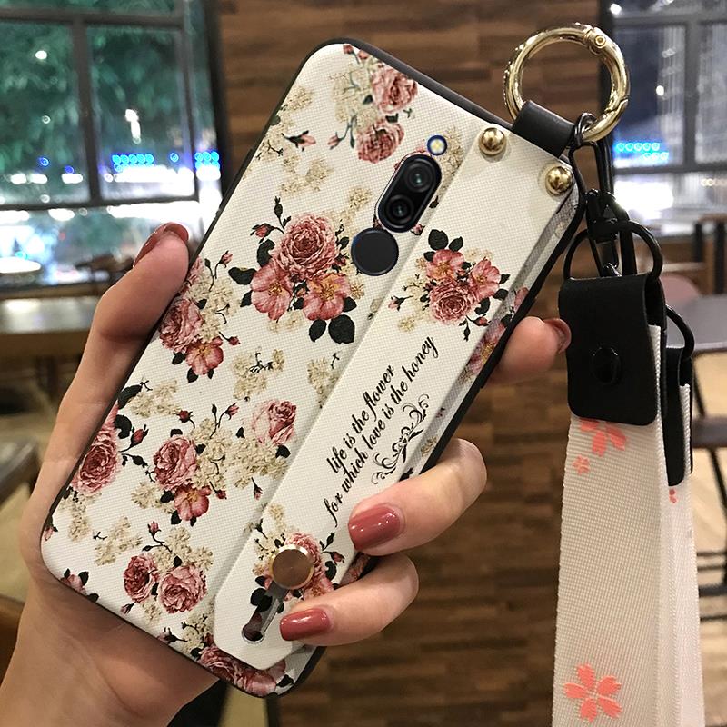 Flower Anti-knock Phone Case For Xiaomi Redmi 8 Silicone Wristband Anti-dust Soft case Fashion Design Phone Holder Ring