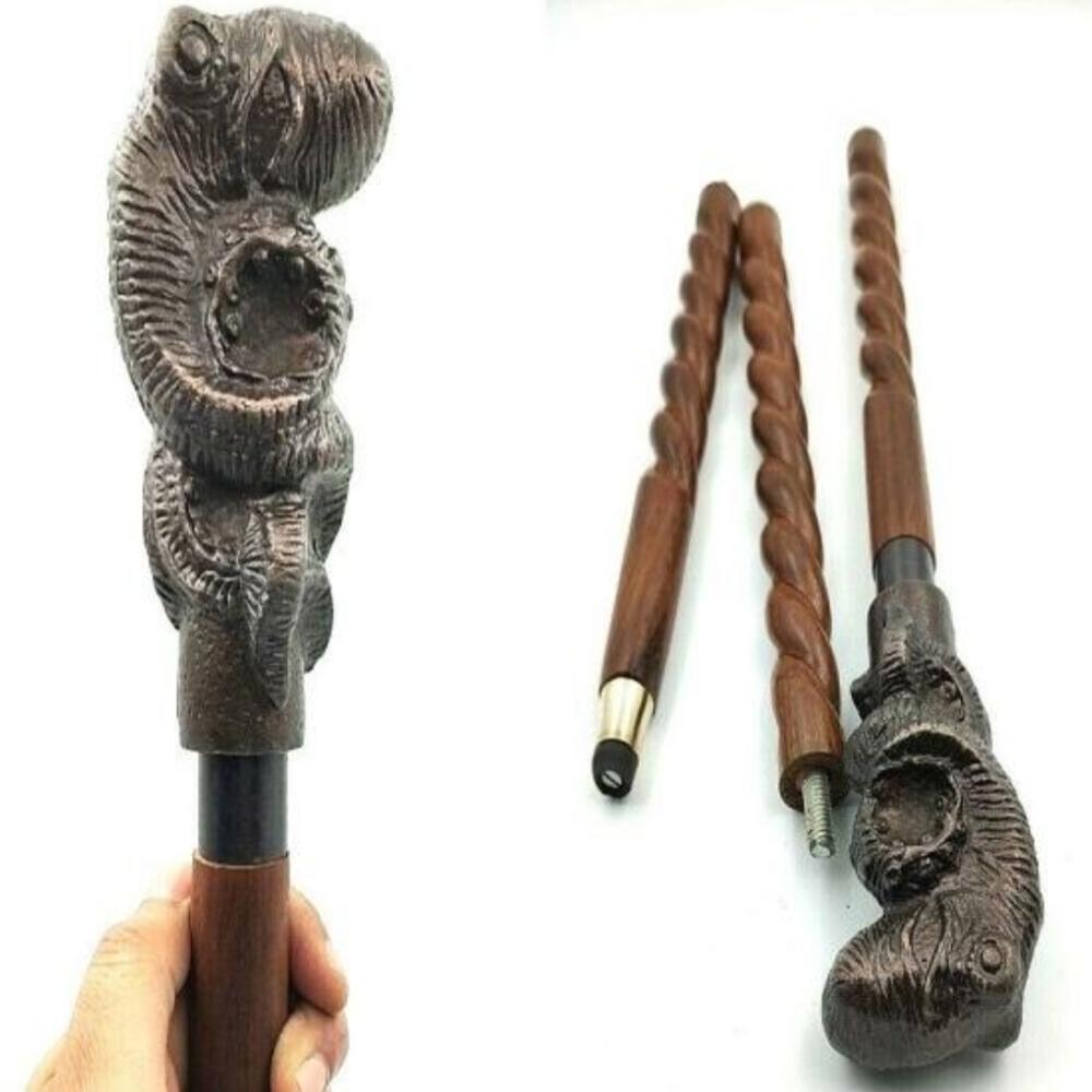 Antique Finish Metal Octopus Handle Walking Cane – 3-Part Wooden Stick, 95 Cm, Decorative Gift