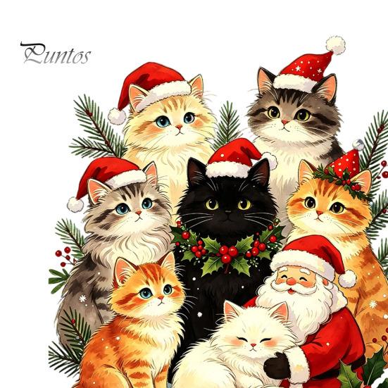 Winter Holiday Window Art Cat Christmas Static Cling Decal, Waterproof PVC Festive Sticker, Xmas Decor Easy Apply Decorative for Home Living