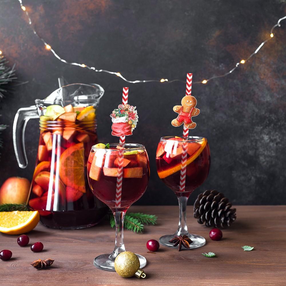 Christmas New Party Decoration 24pcs Snowman Water Cup Beverage Disposable Decorative Straw Supplies