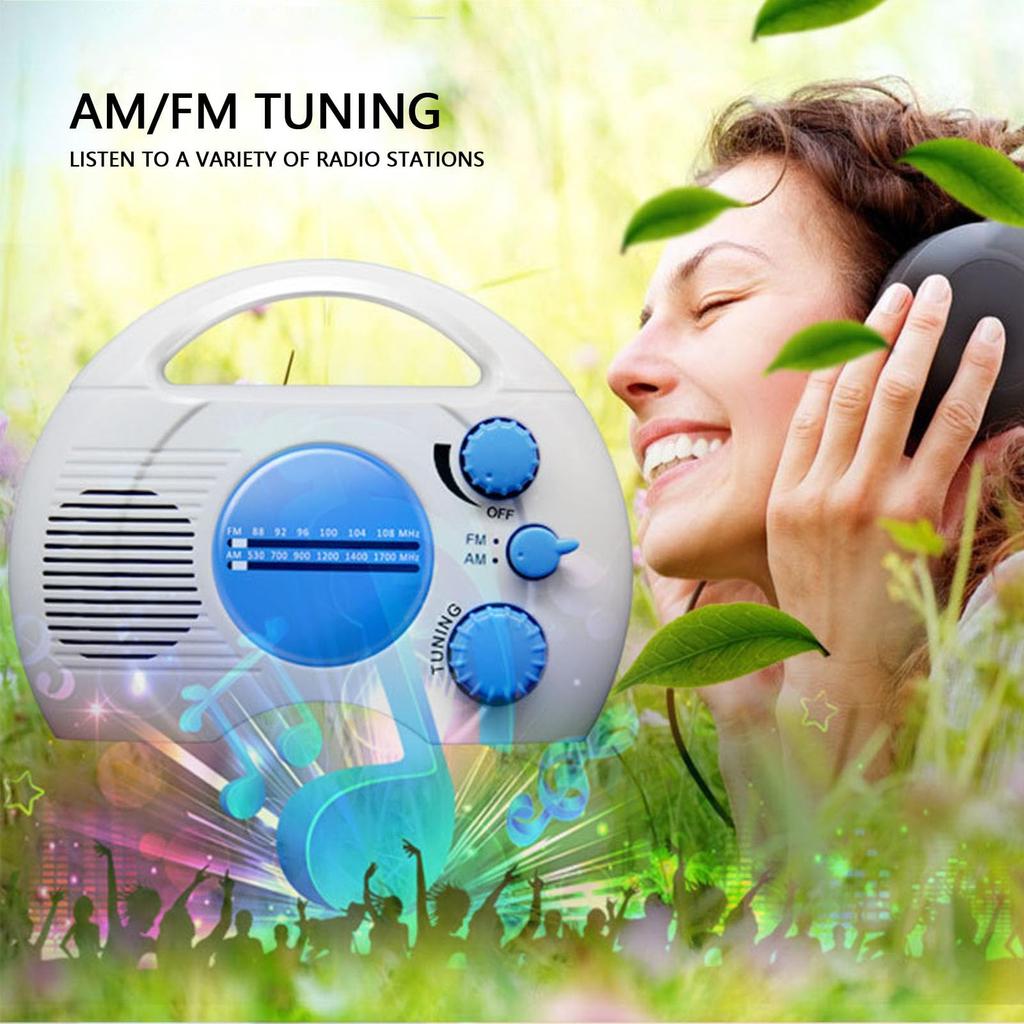 Waterproof Shower Radio, Portable Bathroom Radio with Adjustable AM/FM Volume for Home Hot Tub Bathrooms and Outdoors, Easy Adjustment