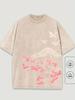 Unisex Vintage Hip Hop Casual Crew Neck TShirt  Cotton Washed Floral Mountain Graphic Print Streetwear Graphic Tee