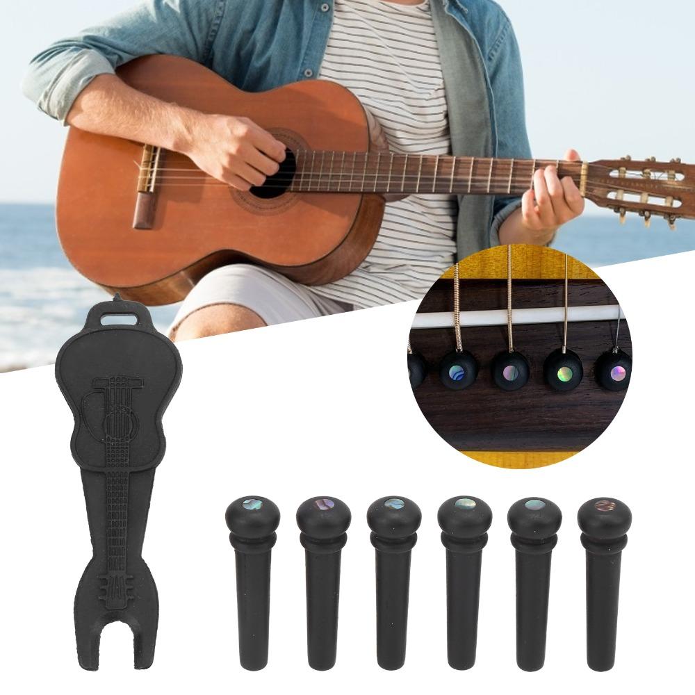 6PCS Ebony Guitar Bridge Pins Abalone Dot Inlay Bridge Pin Pegs Acoustic Guitar