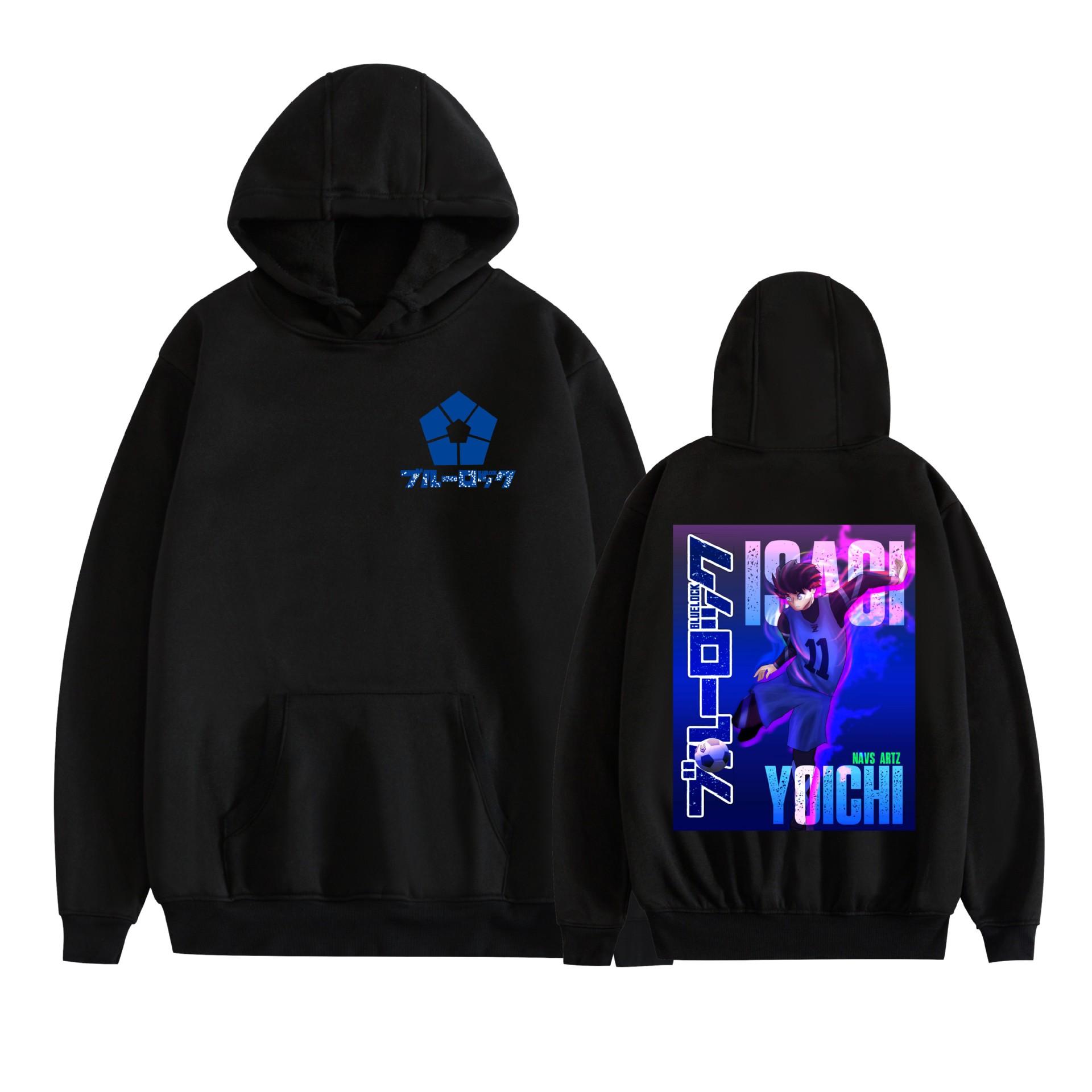 

New Fashion BLUE LOCK Anime Hoodies Cartoon Printed Sweatshirts Casual Long Sleeve Tops for Men Women XS чёрный