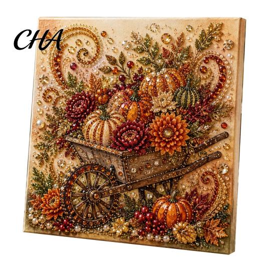 Relaxing Stress Relief Hobbies Autumn Faux Pearl Painting Kit, Fall Theme Art DIY Kit for Handmade Wall Decor Adults, Fox Pumpkin 3D Craft Set