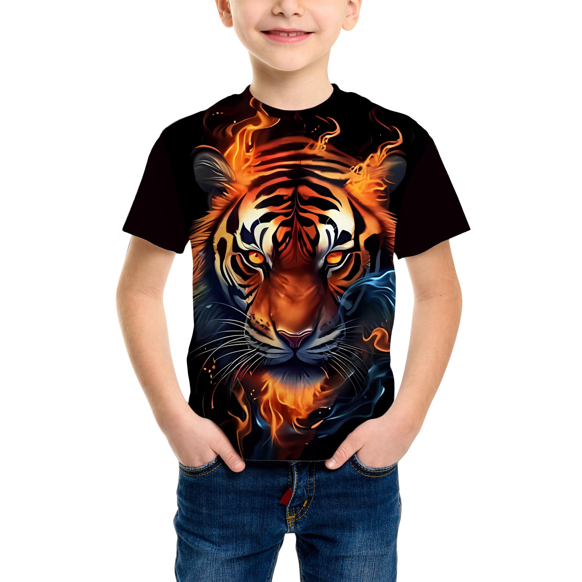 Men s T-shirt Fashion Tiger Dinosaur Graphic 3D Print Men s Short Sleeves T-Shirt Loose Casual Summer Outdoor Men s and Women s Tees Tops XXS