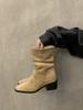 Inner height increase 7cm thick heel retro pleated suede Martin boots 2025 new small man pile small short boots women