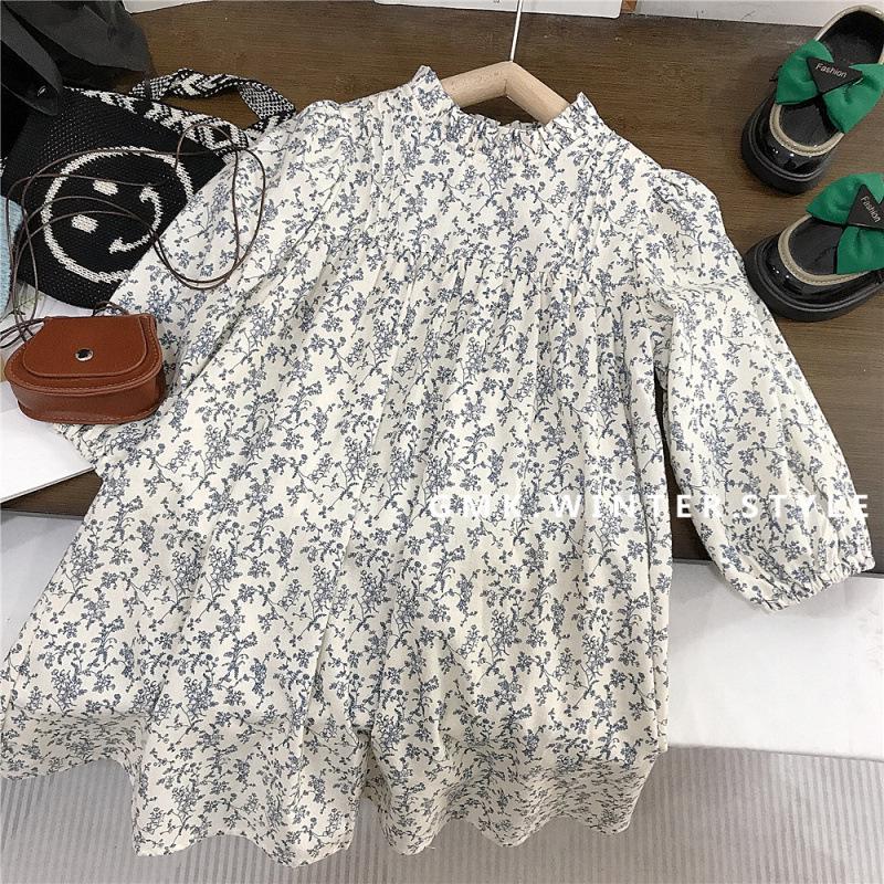 

Korean Girls Autumn Floral Dress & Lace Trim Cardigan Set 120cm