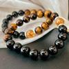 Retro Natural Tiger'S Eye Stone Black Agate Citrine Bracelet Maillard Style Bracelet.