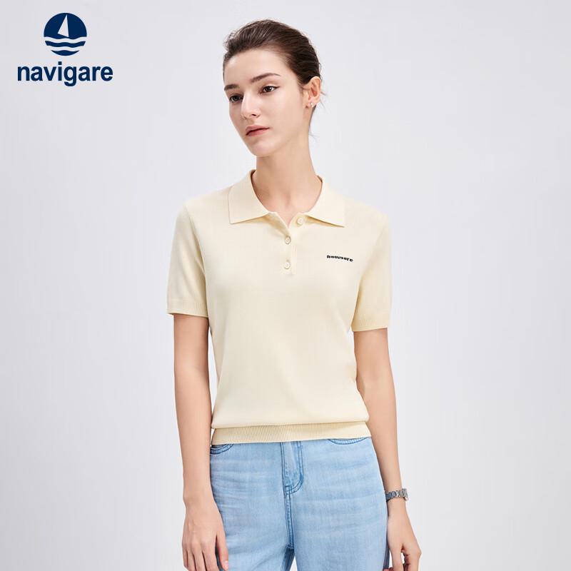 Navigare Women's Simple Knit Short-Sleeve Polo T-Shirt