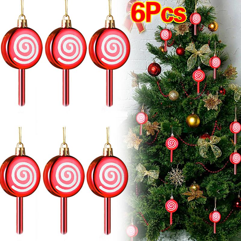 3/6Pcs/Pack Home Decoration New Year Plastic DIY Christmas High Quality Hanging Pendant Lollipop Gifts
