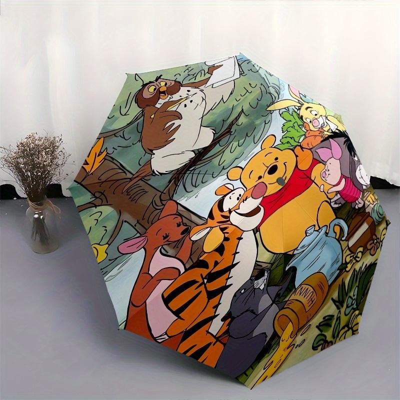 Winnie the Pooh,Forest Friends Themed Automatic Opening and Closing Folding Umbrella, Reinforced 8 Ribs, Compact Travel Design, Fashionable