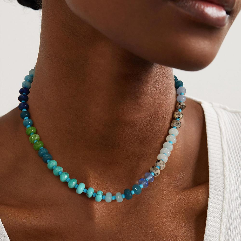Hand Beaded Natural Stone Colorful Fashion Versatile Clavicle Necklace