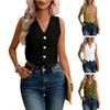 Linen Vest Top for Women Casual Slim Fit Sleeveless Button Down Waistcoat V