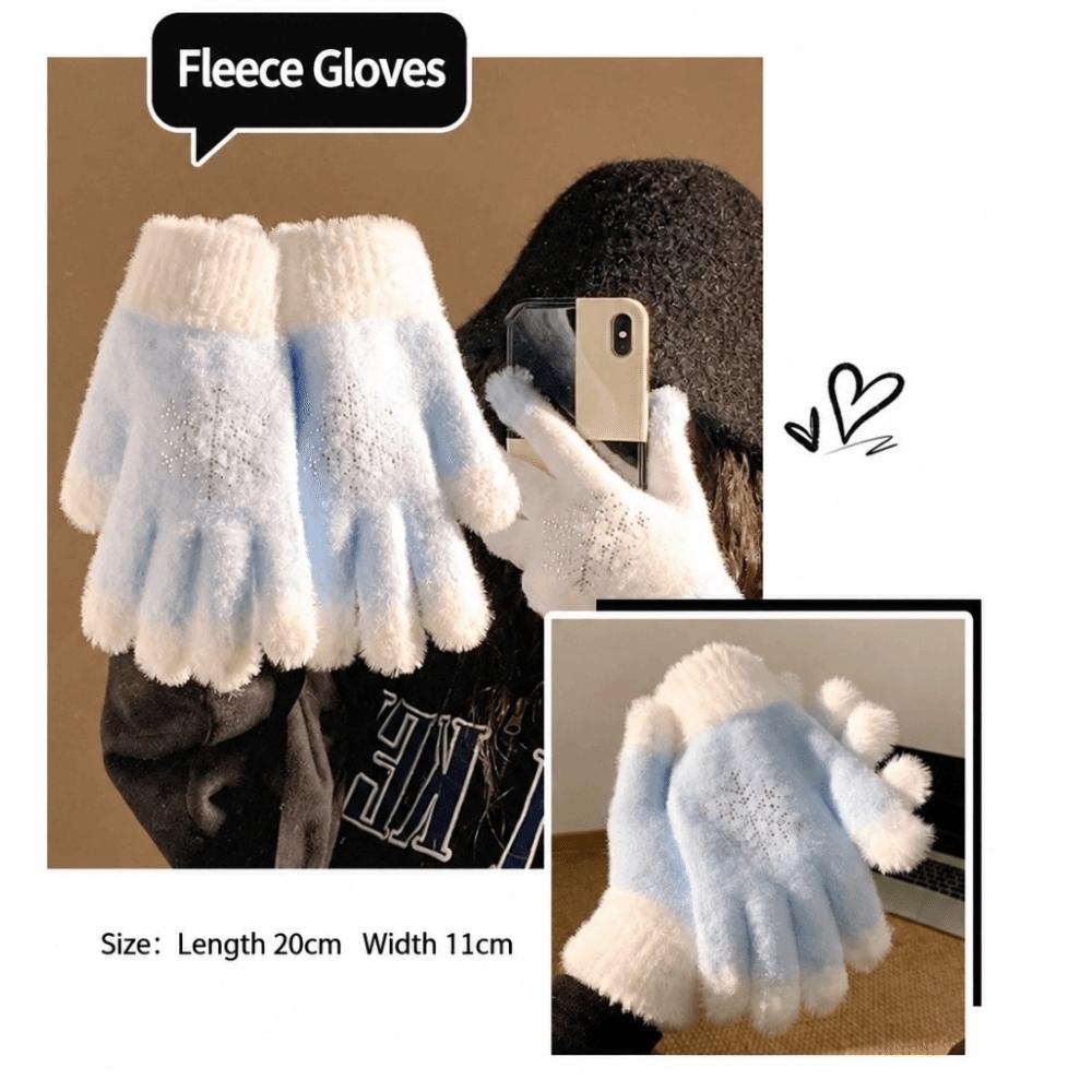 Rhinestone Snowflake Knitted Gloves Full Finger Thick Warm Winter Gloves  Cold Weather