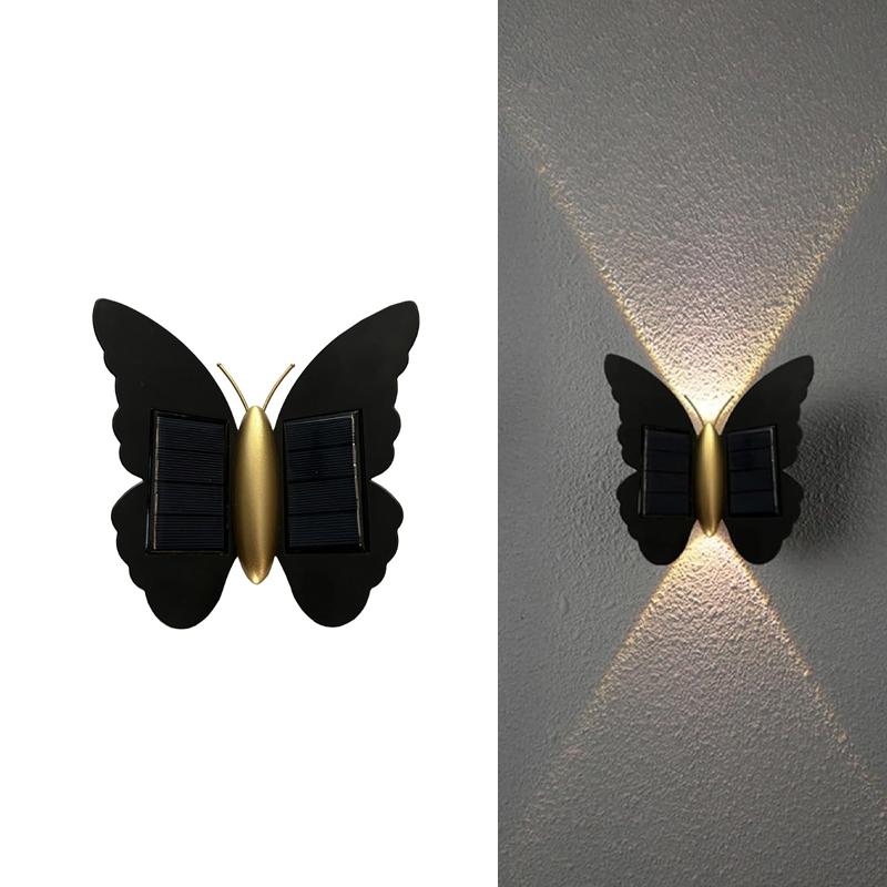LED Solar Butterfly Wall Night Light Outdoor Waterproof for Garden Courtyard Fence Stairs Pathway Balcony Courtyard Decoration