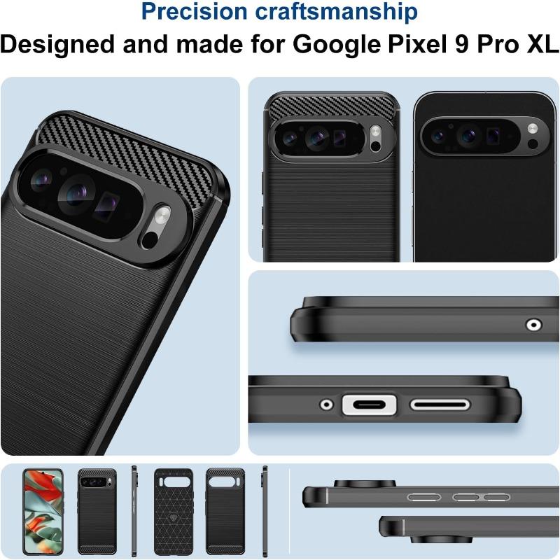 Stylish Carbon Fiber TPU Rubber Slim Case for Google Pixel 10 9 8 Pro XL Shockproof Supports Wireless Charging Protector Cover