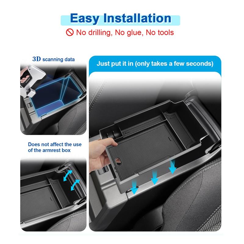 Center Console Organizer, Armrest Trays Storage Box Interior Accessories Black For Subaru Crosstrek 2024-A87Q
