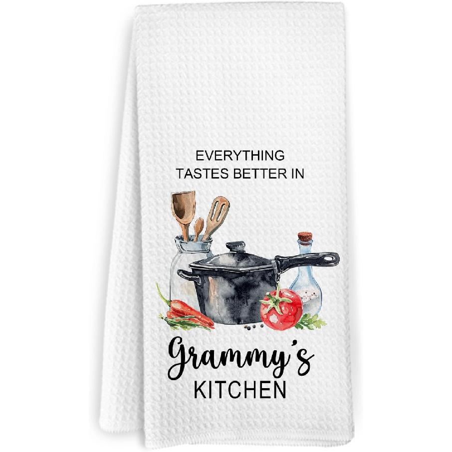 Nonna Gifts Kitchen Towels, Gifts for Nonni Grandma from Grandkids, Everything Tastes Better in Nonna's Kitchen Decorative Hand Tea Towels for