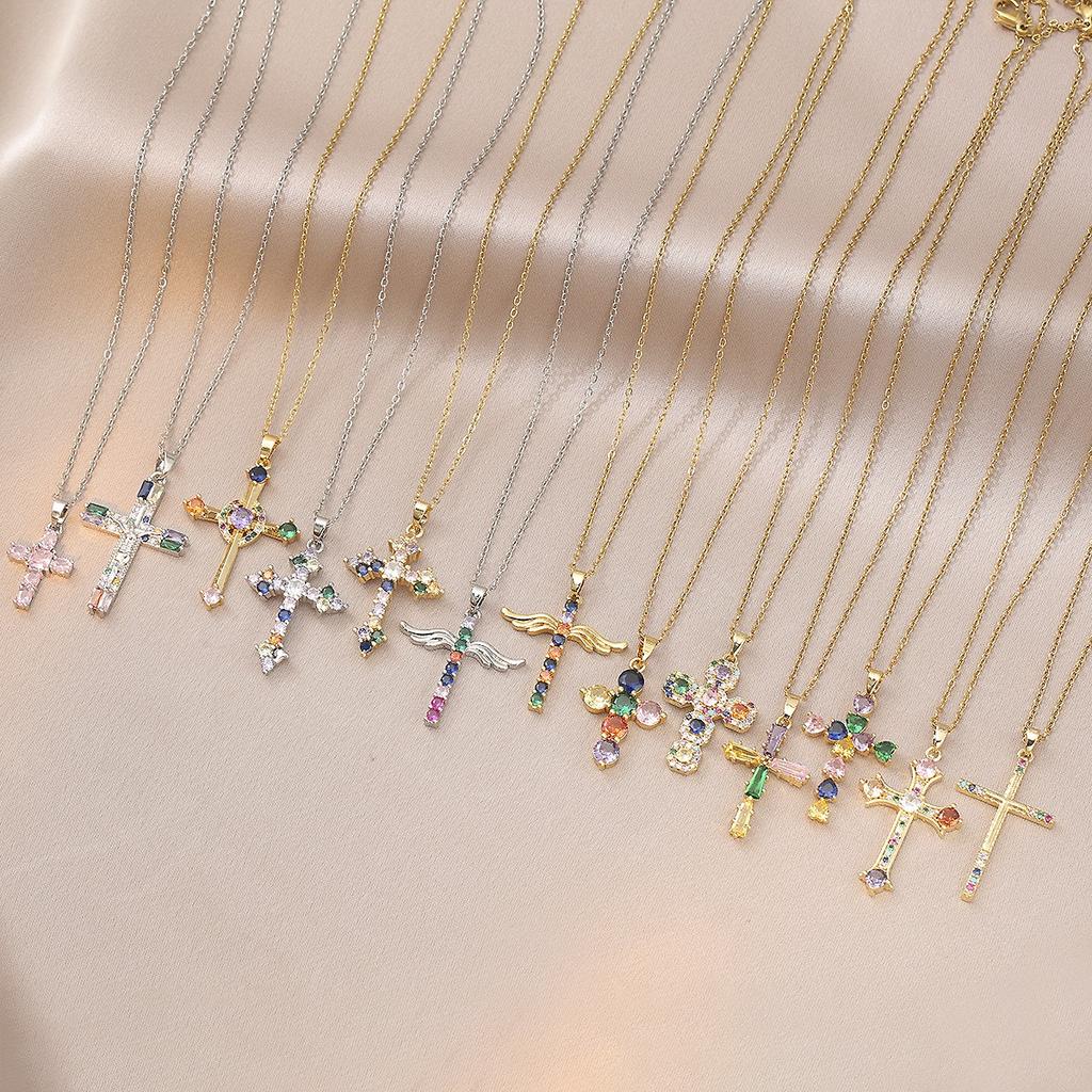 Stainless Steel Chain New Colorful Zircon Cross Pendant Necklaces for Women Men Gold Silver Color Fashion Cool Jewelry Gifts
