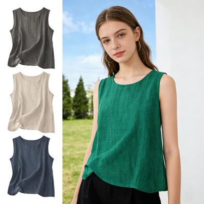 Damskie Topy z Okrągłym Dekoltem Bez Rękawów Luźne Pulowery Letnie Wiosenne Codzienne Podstawowe Warstwowe T-shirty Do Codziennego Noszenia