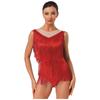 Damskie body do tańca latynoamerykańskiego z okrągłym dekoltem, bez rękawów, z dżetami i frędzlami, z rozpinanym krokiem