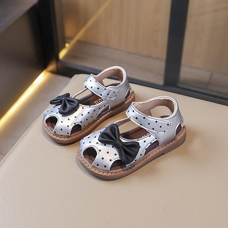 Fashion Kids Shoes 2025 Summer New Style Girl Bow Princess Sandals  Anti Slip Child Beach Shoe Simple Girls Polka Shoes Zapatos