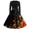 Women's Fashion Casual Round Neck Christmas Print Long Sleeve Dress