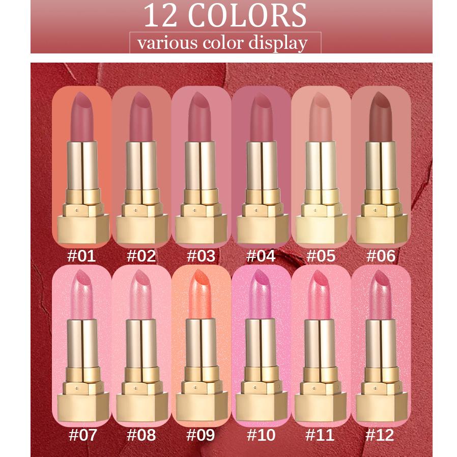 Batom perolado brilhante e veludo com microglitter colorido e batom à prova d'água com espelho perolado e esmalte labial hidratante nude fosco
