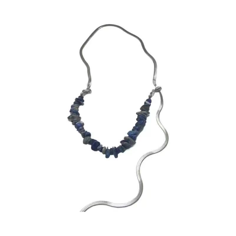 

New Chinese natural stone blue and white porcelain free adjustment necklace male and female high cold wind collarbone chain