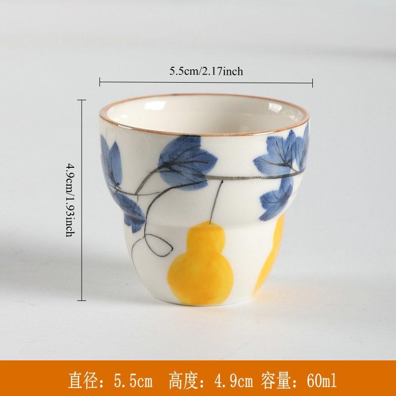 Hand drawn gourd tea cup, high aesthetic tea cup, underglaze colored tea cup, master cup, ceramic tea 60ml