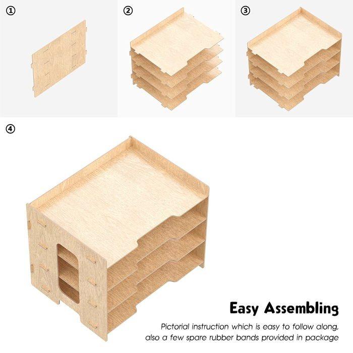 Boite De Classement - JOPOO - Bac À Courrier - 4 Étagères A4 - Flexible - Pratique À Assembler
