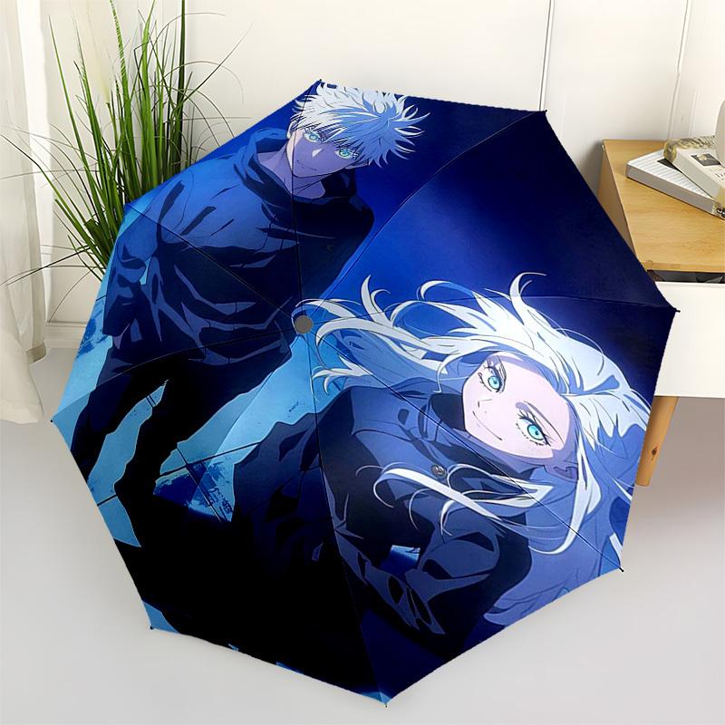 

1pc Jujutsu Kaisen Automatic Opening Umbrella with Blue Hair Characters, Portable 3-Fold Design, 8-Bone Iron Frame Outdoor Umbrella, Perfect Gift for
