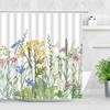Butterfly Flower Shower Curtain Watercolor Plant Printed Bathroom Curtain Pretty Wildflower Pattern Bath Curtain With Hooks
