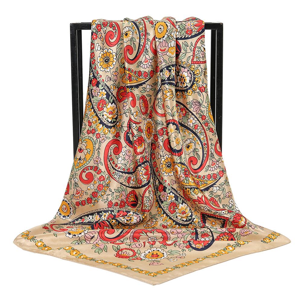 90*90CM Cashew Pattern Satin Square Scarf Fashionable Bohemian Style Hijab Shawl Elegant and Versatile Headscarf Scarf for Women