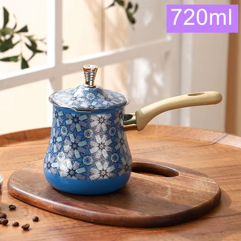 Stainless Steel Coffee Pot with Lid Chocolate Butter Milk Cup Coffee Tea Melting Jug Moka Pot for Office Home Kitchen